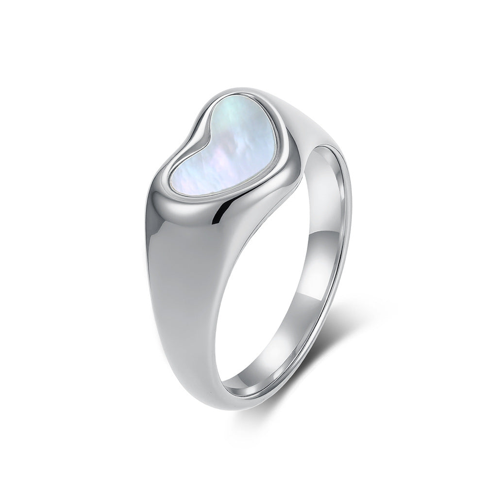 Stainless Steel Ring Inlaid Shell Love Heart Unisex Protection Planderful Everyday Genie