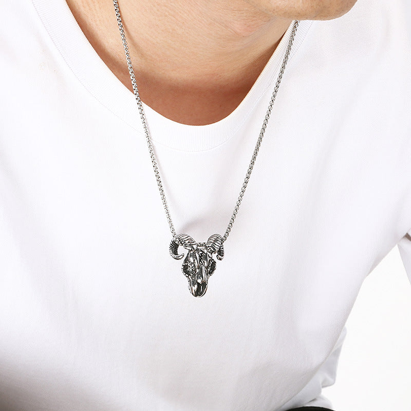 Animal Elk Cobra Dinosaur, Halloween Spider Horns Skull Titanium Steel Men's Pendant Necklace