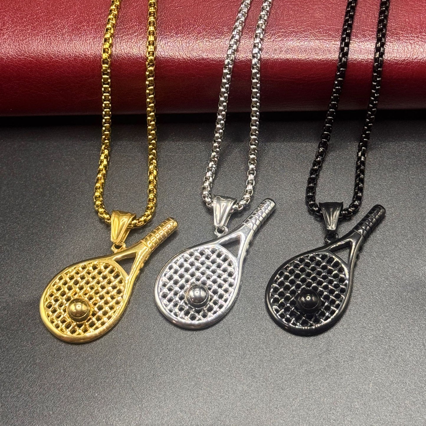1. Planderful Tennis Racket Pendant Necklace Stainless Steel Men Unisex Fashion Jewelry Gift