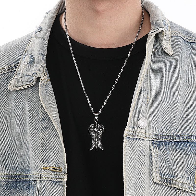 Planderful Zircon Cross Necklace for Men Titanium Steel