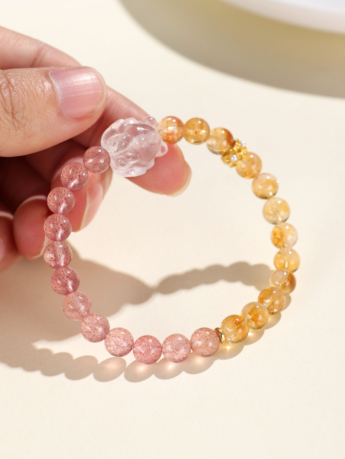 Strawberry Quartz Crystal Nine-Tailed Fox Bracelet