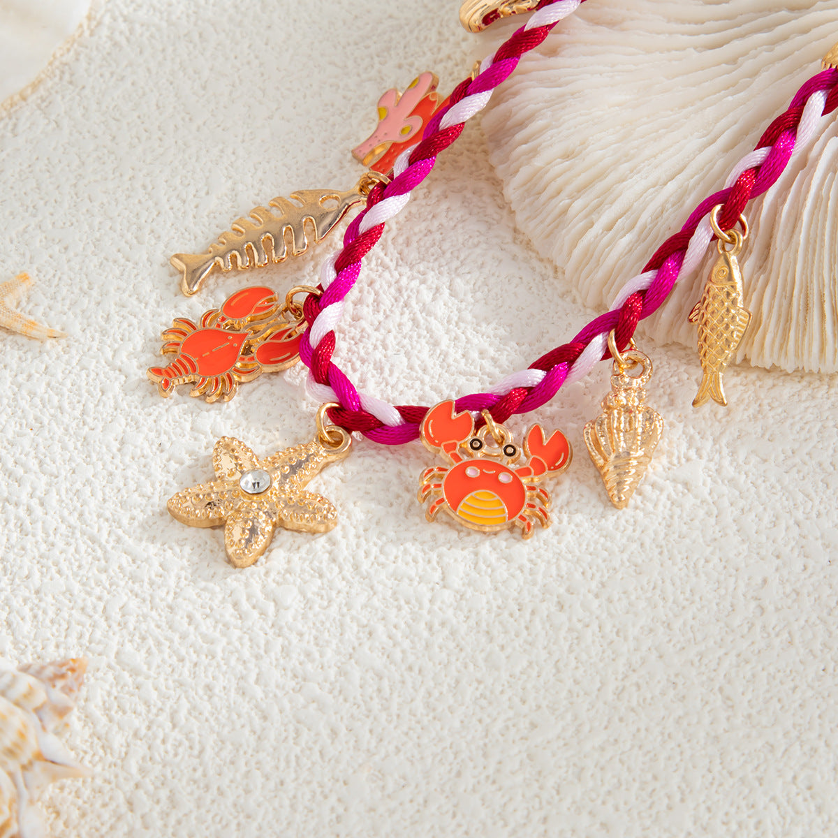 Planderful Starfish Crab Woven Pendant Bracelet For Women Ocean Style Statement Jewelry