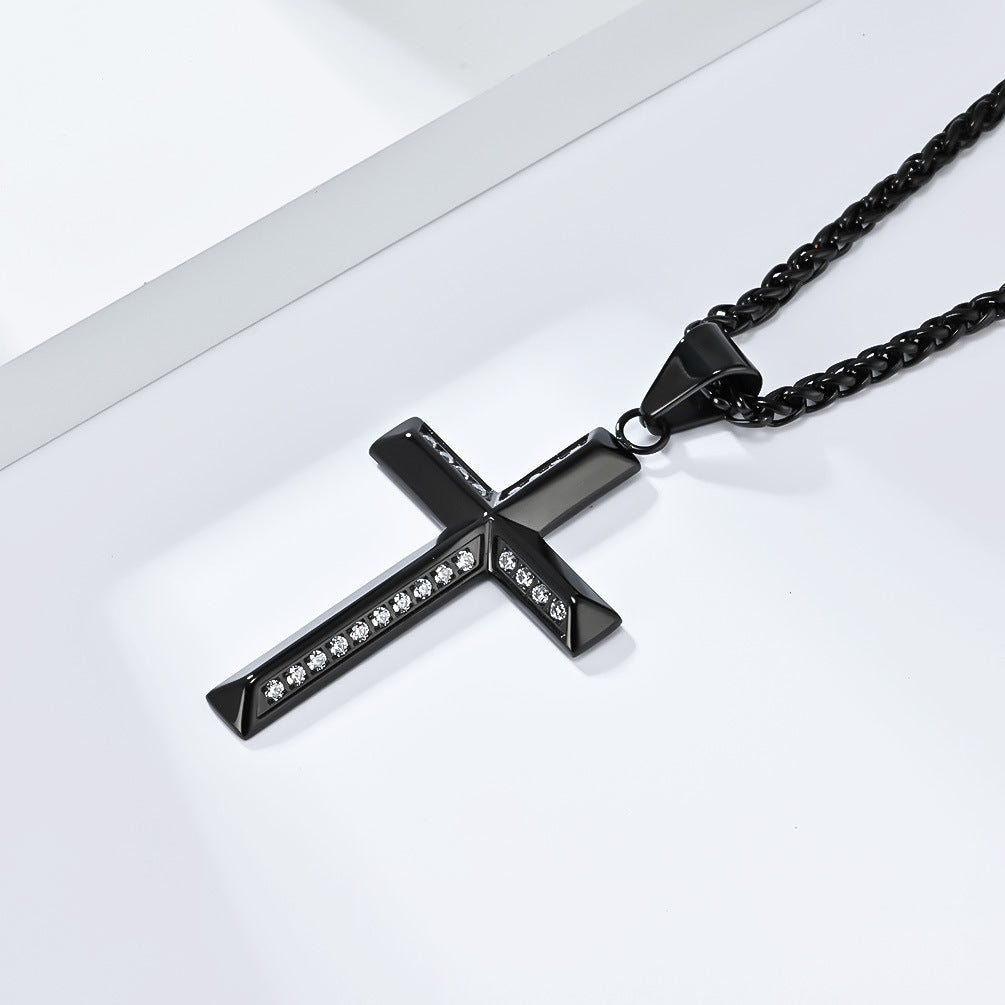 European And American Simple Light Luxury Titanium Steel Cross Necklace Pendant Jewelry For Men