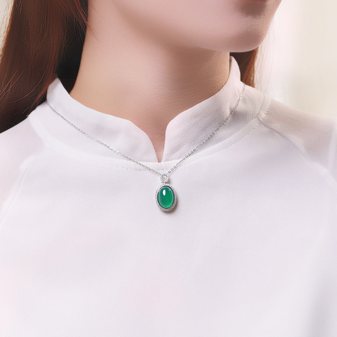 S925 Sterling Silver Natural Chalcedony Necklace