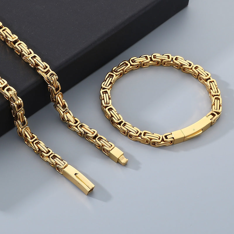 Personalized Byzantine Bracelet Titanium Emperor Chain Set