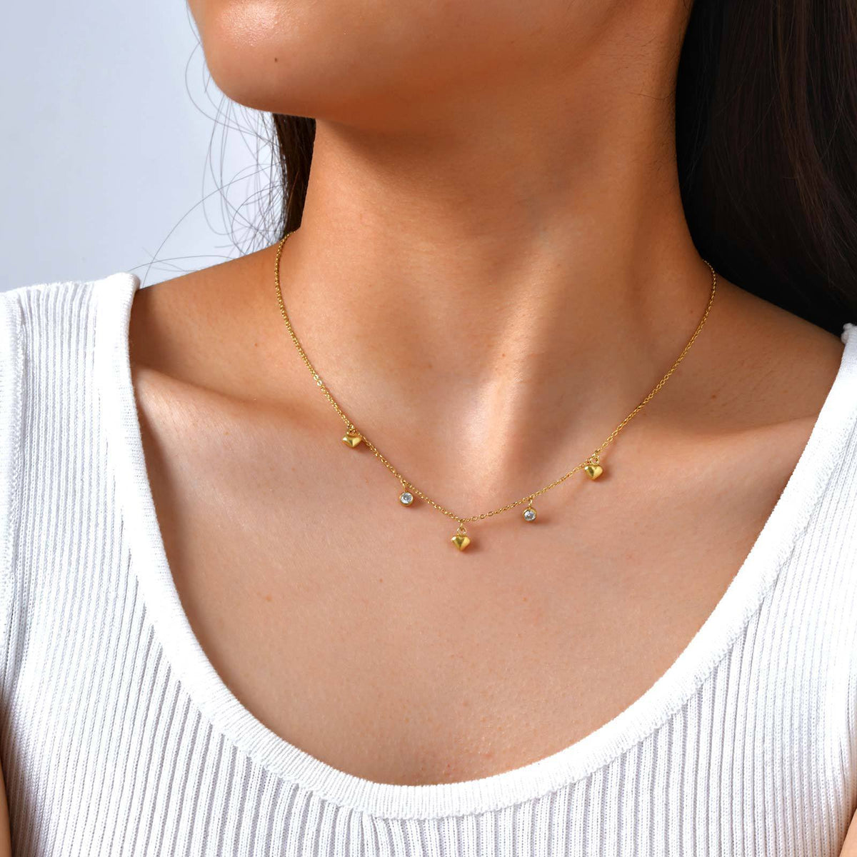 Women's Style Necklace Stainless Steel Flat Cross Chain Zircon Five-Pointed Star Heart