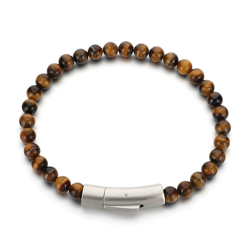 Bracelet – Tiger's Eye Stone Turquoise Magnetic Buckle Titanium Steel Men's Beaded
