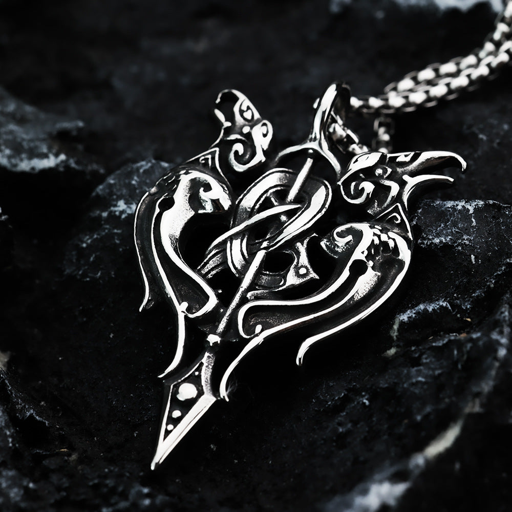 European And American Retro Men's Pendant Viking Odin Double Crow