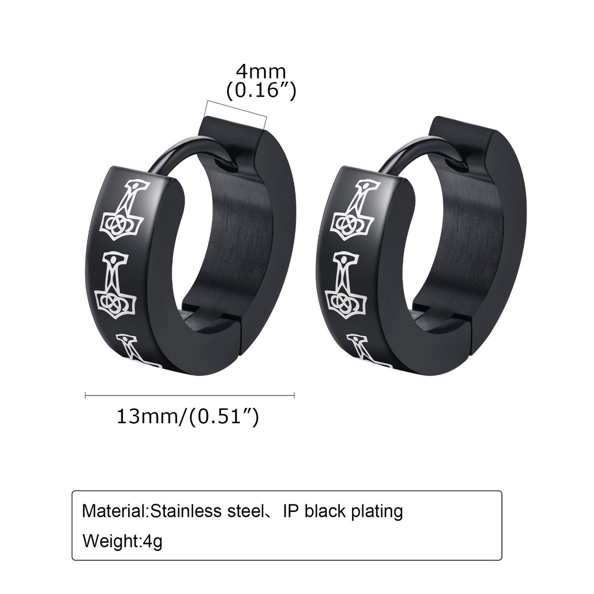 Engraved Black Symbol Hoop Earrings — Seven Designs