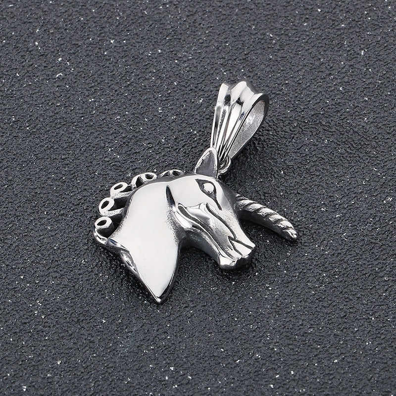 Unicorn Pendant, Retro Dream Pegasus Animal Stainless Steel Men's Pendant Necklace