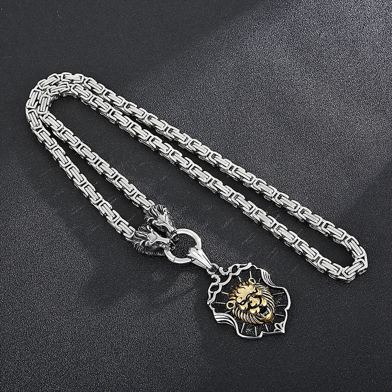 Titanium Steel Lion Head Necklace for Men – Bold European and American Street Style