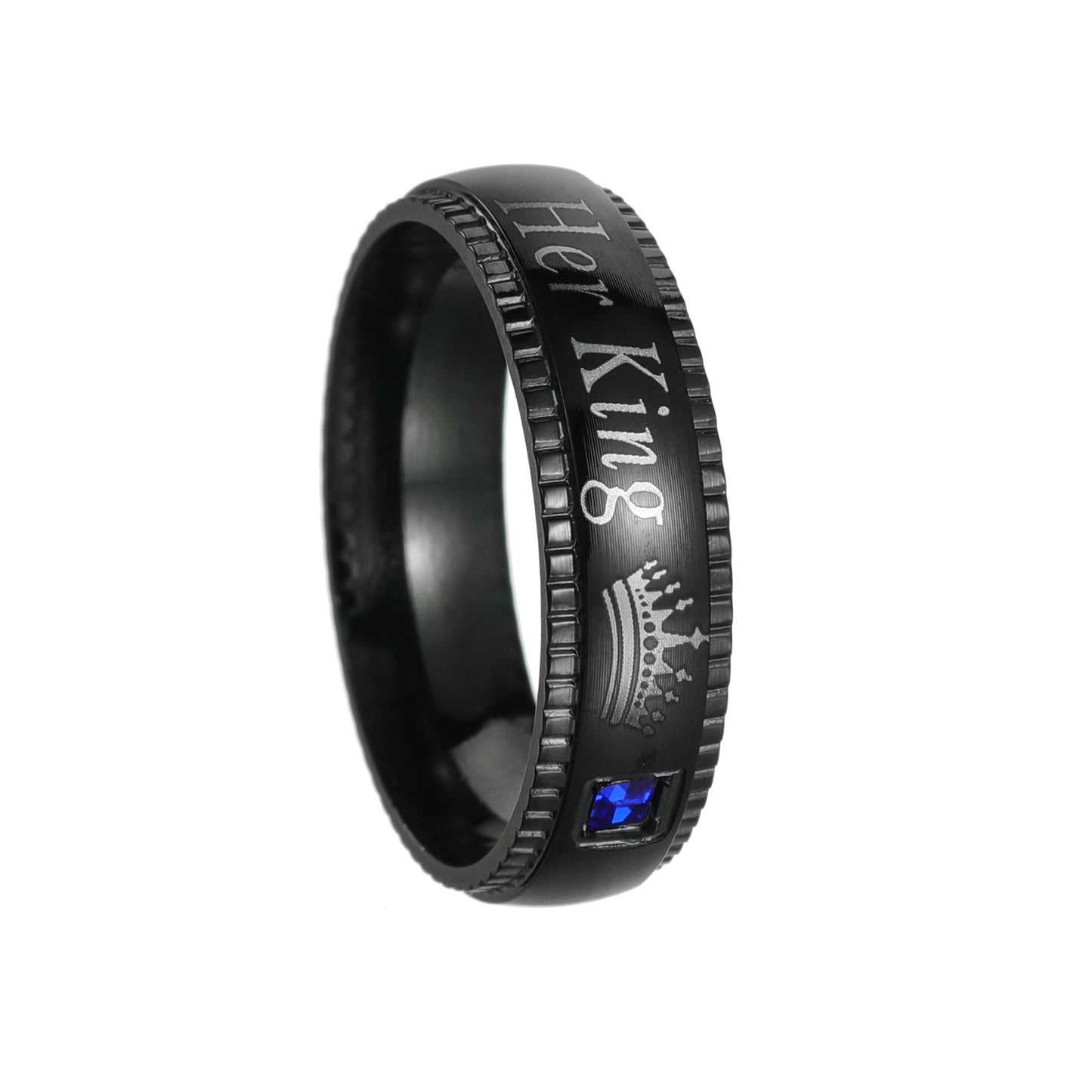 Planderful His Queen Crown Titanium Steel Black Couple Ring