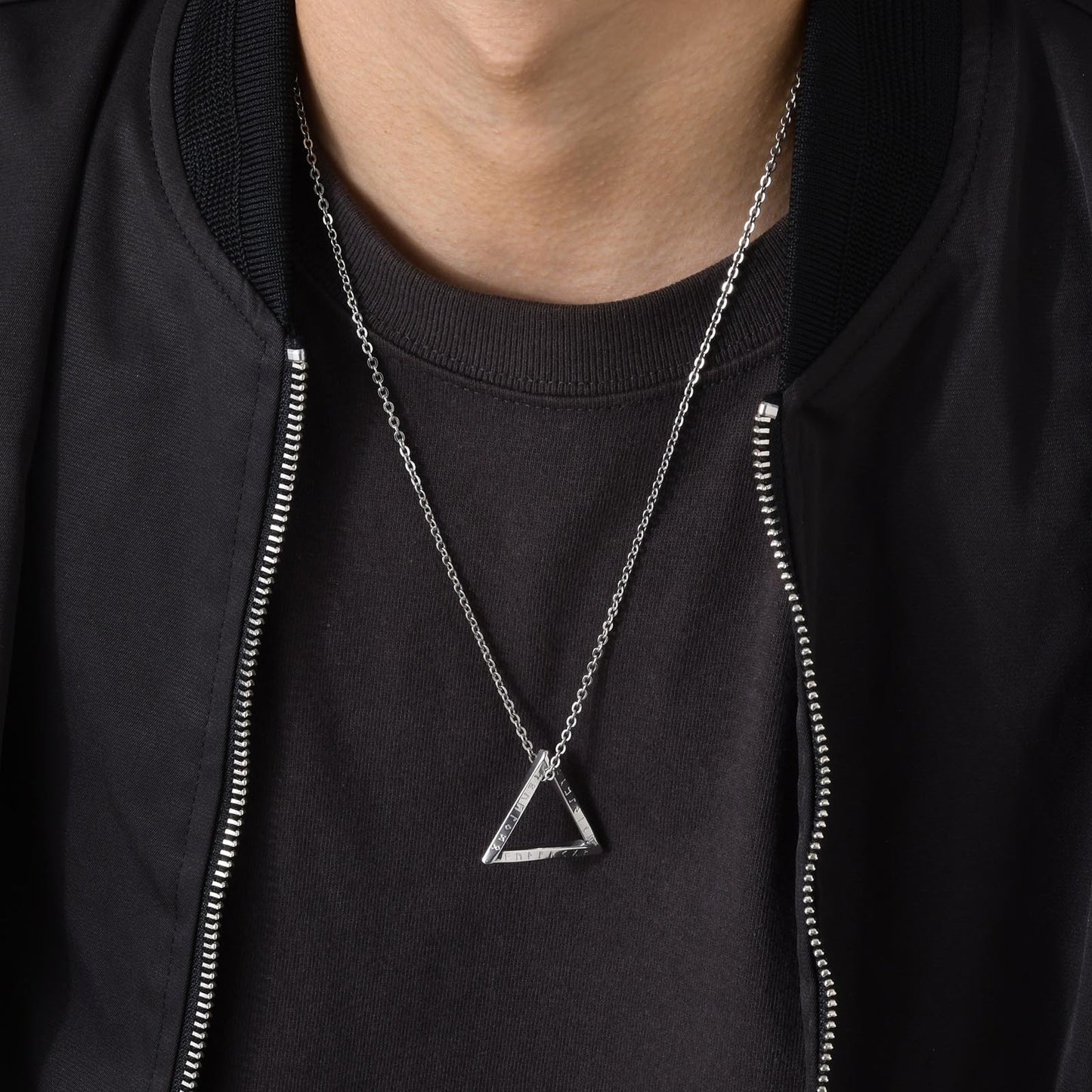 Men's Stainless Steel Pendant Necklace Viking Luhn Triangle Geometric Steel Black for Men