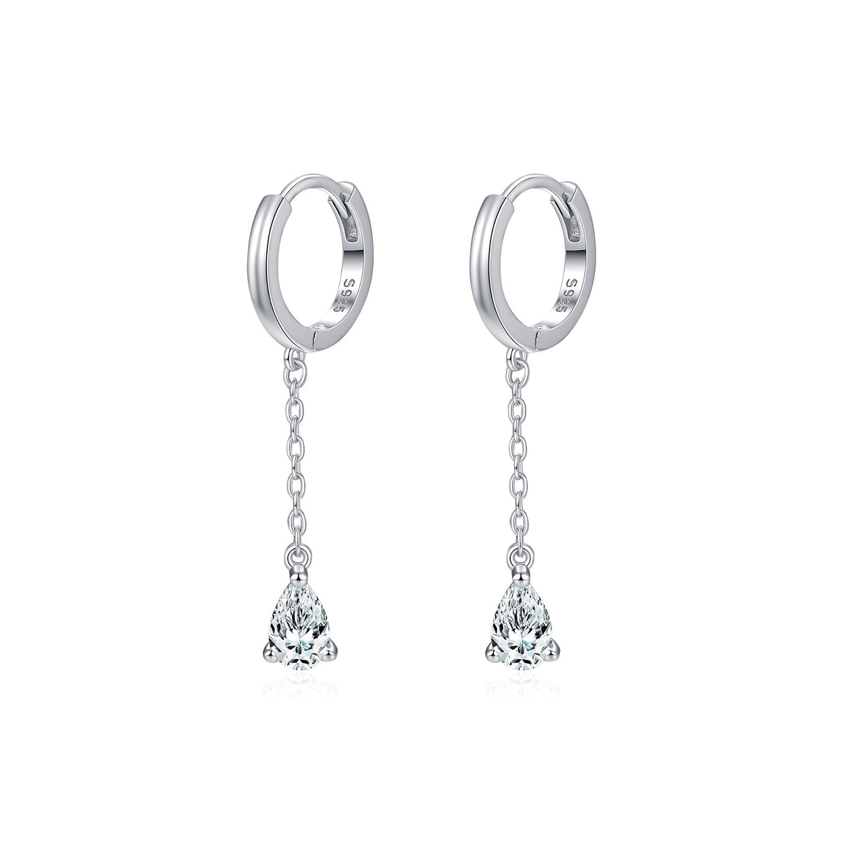 925 Sterling Silver Tassel Chain Teardrop Moissanite Earrings