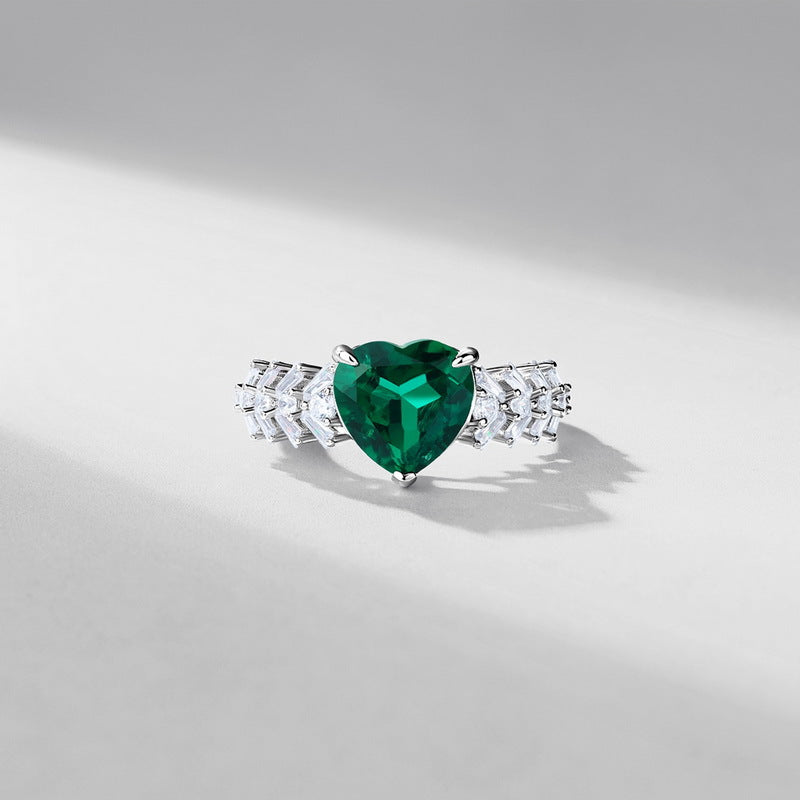 Planderful Jewelry Lab Grown Gemstone Ring In Sterling Silver With Heart Shape Coloured Gemstone