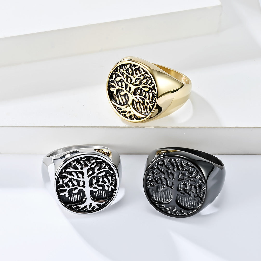 Cross-Border Retro Titanium Steel Life Tree Ring for Men