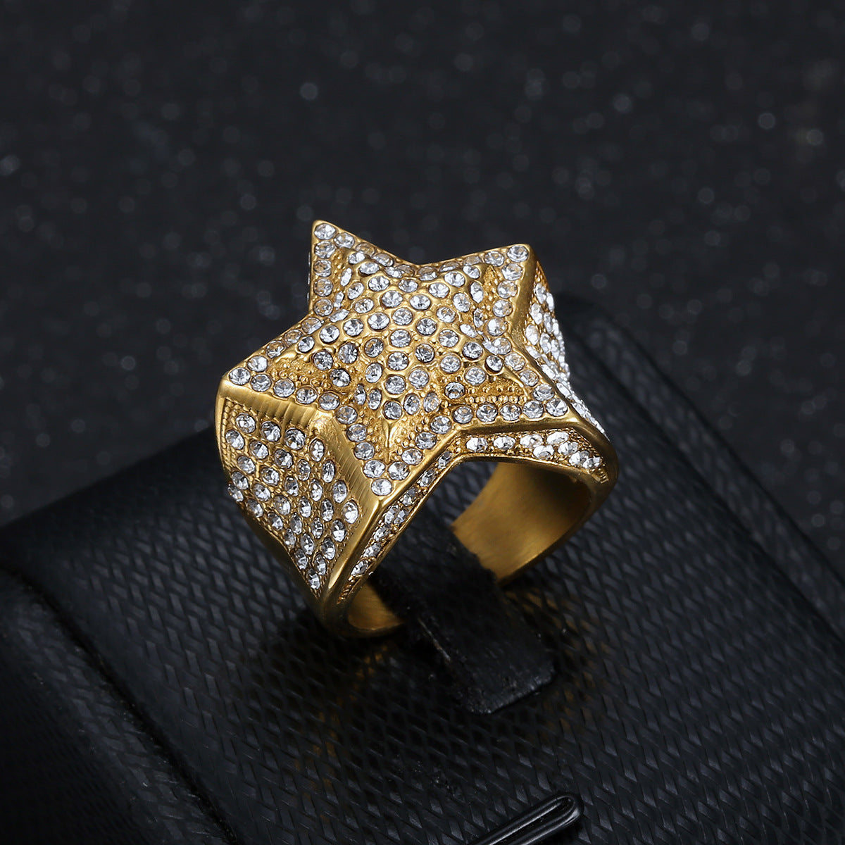 Planderful Titanium Steel Ring With Zircon Inlay Five Point Star Unisex Nightclub Trend
