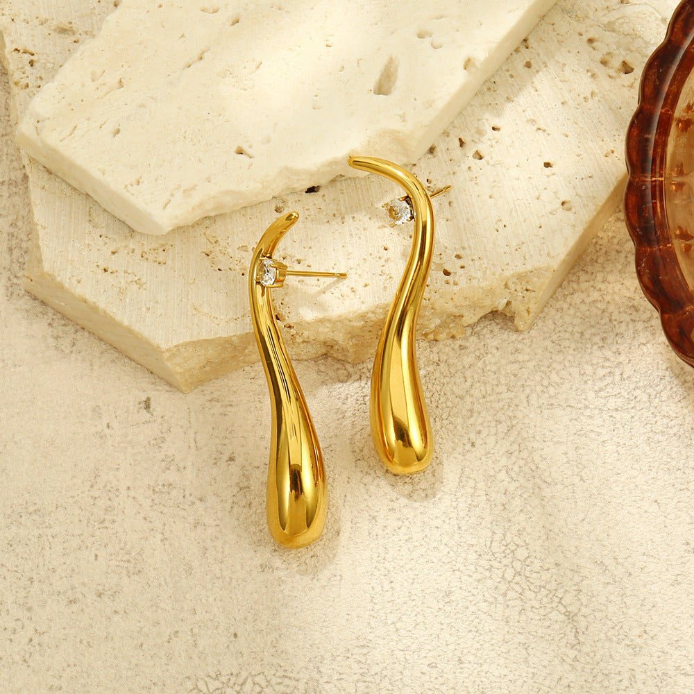 Planderful Vienna Verve Stainless Steel Water Drop Ear Clips Zircon C Shape Non Piercing For Women