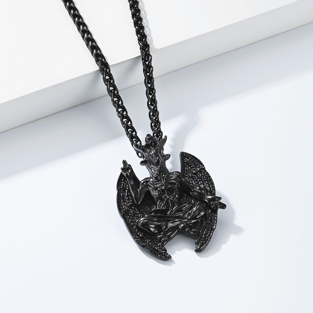 Planderful Everyday Genie Devil Goat Pendant Necklace Titanium Steel For Men And Unisex, Mysterious Retro Protection Charm