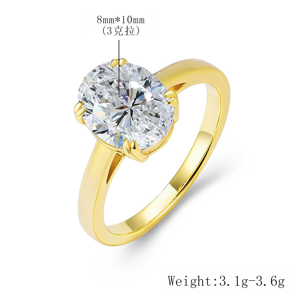 Super Flash 5a Oval Zircon Ring S925 Sterling Silver Design Wedding Ring Jewelry