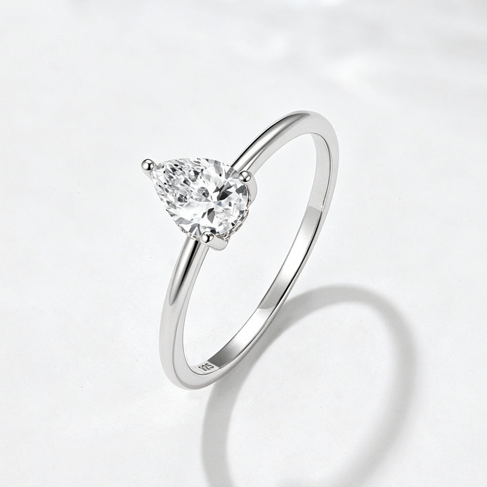 S925 Sterling Silver Water Drop Pear-Shaped Zircon Ring Simulated Diamond Ring, Marriage Proposal