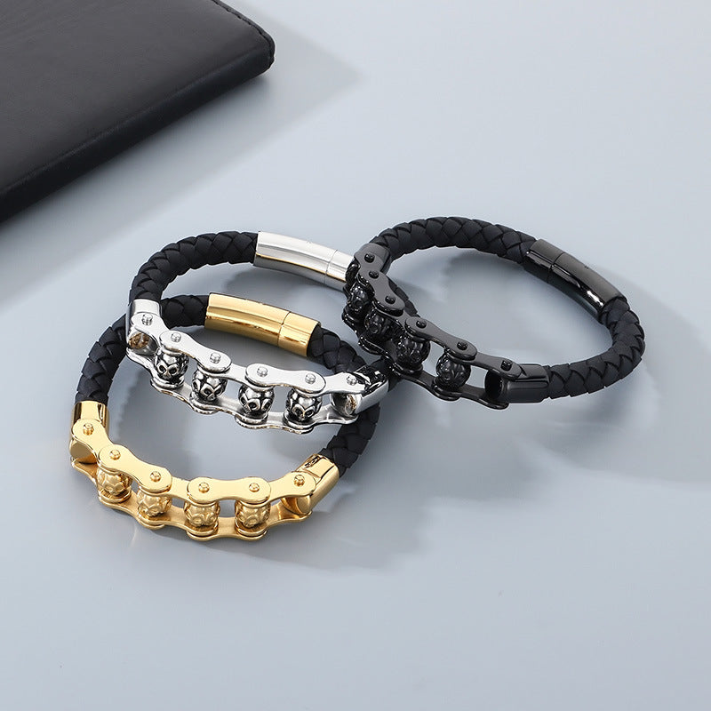 Planderful Retro Skull Leather Bracelet For Men Bold Style