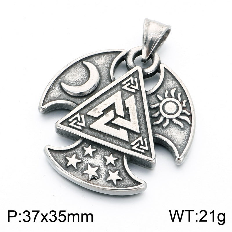 Nordic Celtic Symbol Retro Mysterious Sun And Moon Pentagram Inlaid With Opal Triangle Necklace