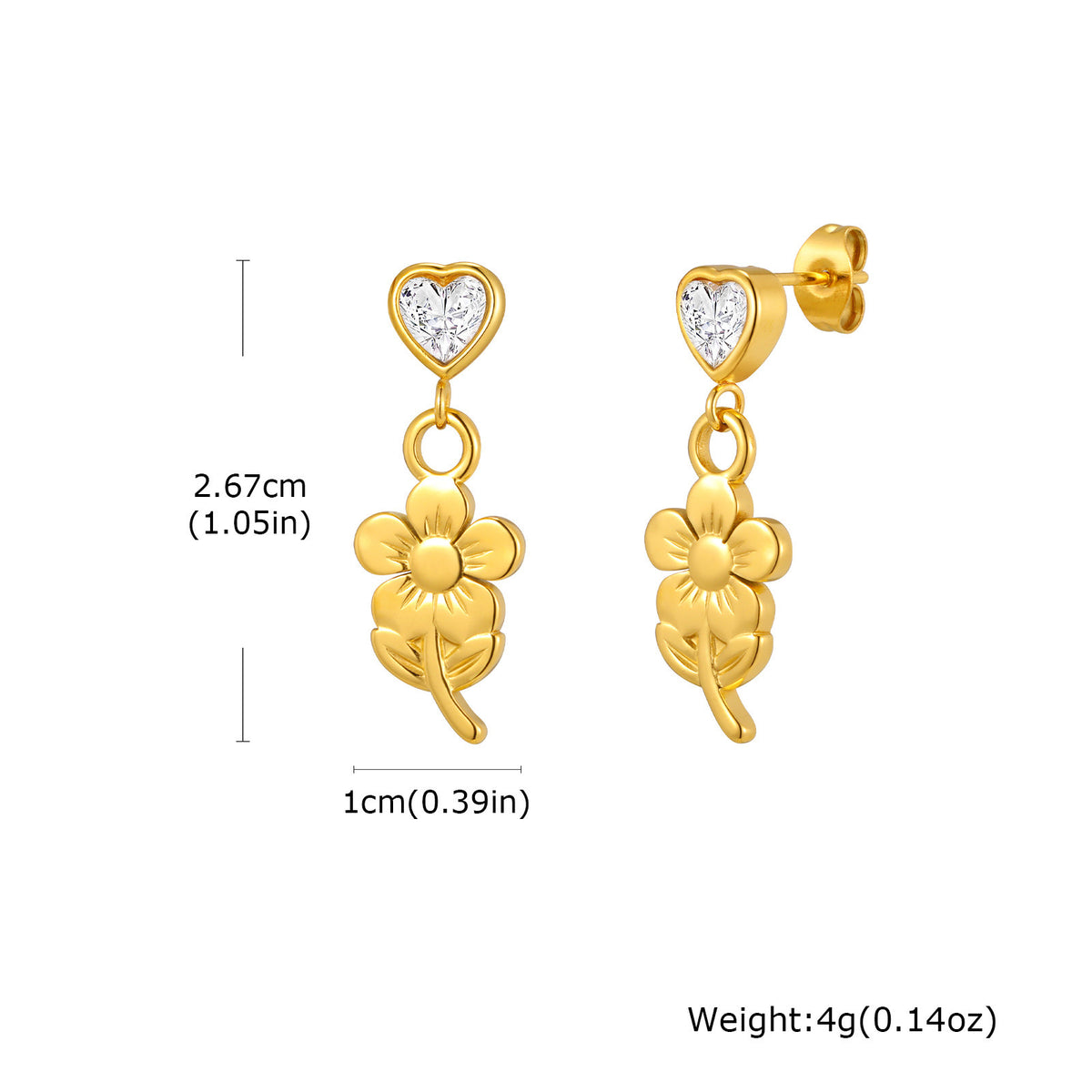 Stainless Steel Zircon Floral Heart Vintage Earrings