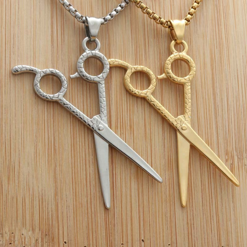 Titanium Steel Scissors Pendant Necklace for Men - Retro Punk Hairstylist Jewelry