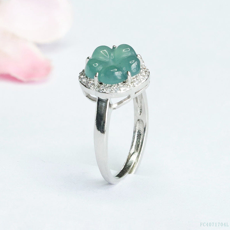 Blue Water Jadeite Flower Ring