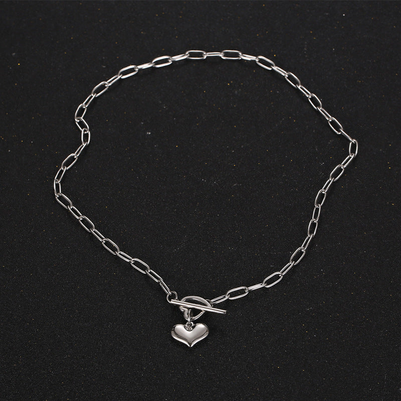 Planderful Jewelry Steel Buckle Pendant Necklace for Women Peach Heart Three Dimensional Love Collarbone Chain