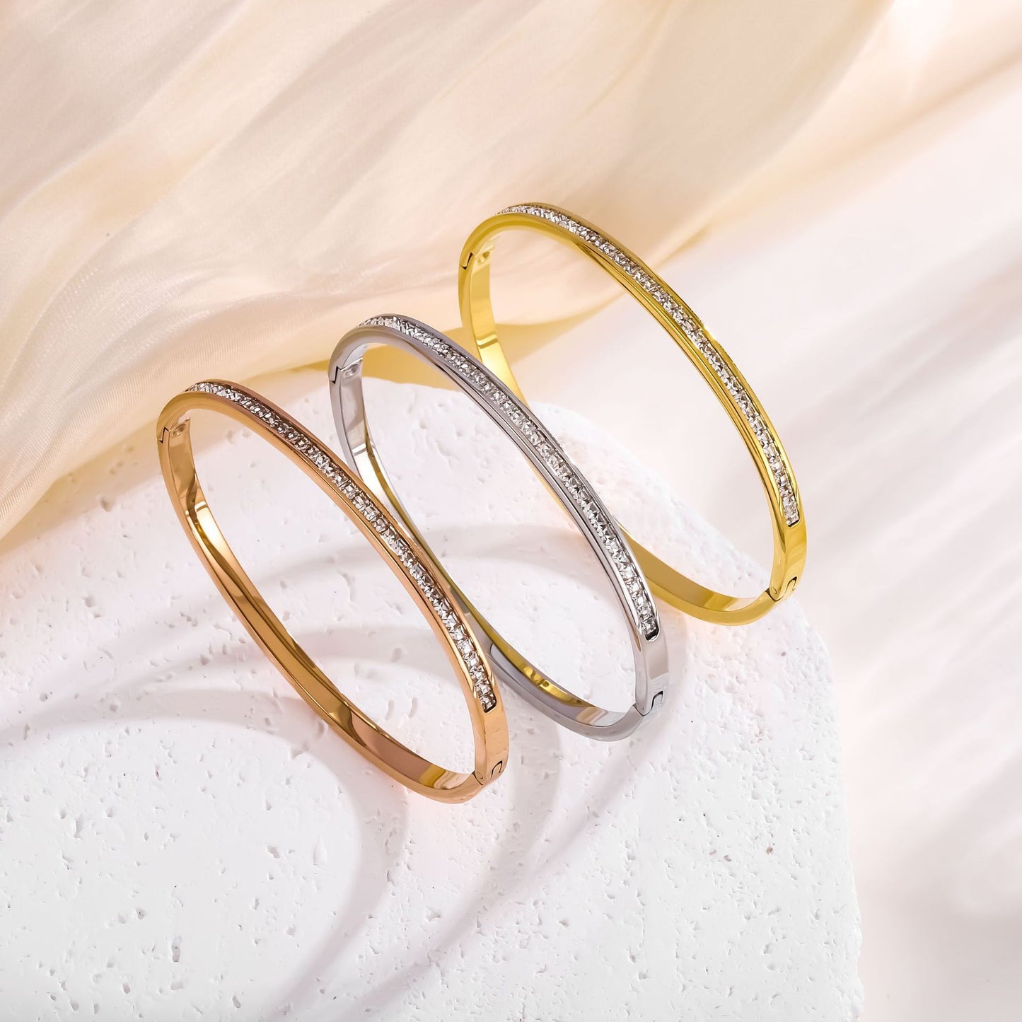 Planderful Jewelry Zircon Encrusted Stainless Steel Bracelet For Women Timeless Sparkle