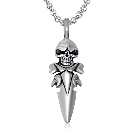 Stylish Men's Titanium Steel Skull Pendant Necklace - European and American Rock Fashion