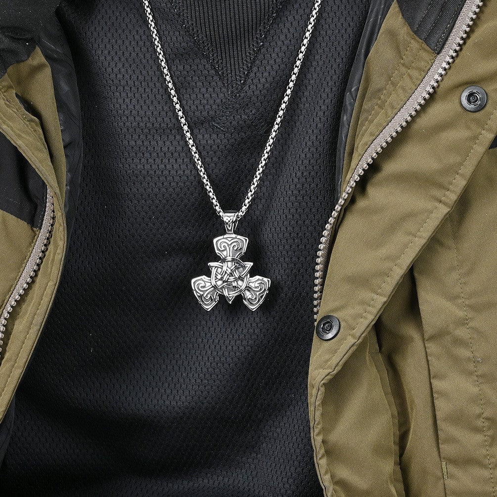 Planderful Viking Pendant Necklace For Men Stainless Steel Celtic Knot Nordic Jewelry