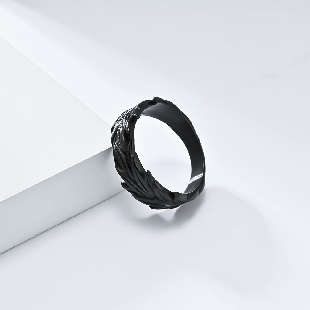 Planderful Men's Ring Retro Personalized Hemp Leaf Pattern Titanium Steel Jewelry For Gents Everyday Genie Collection