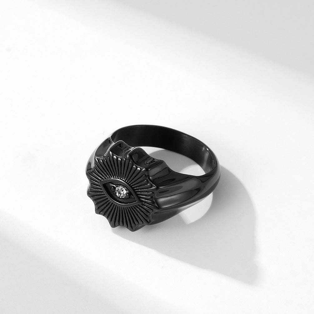 Planderful Mens Stainless Steel Eye Ring Personalized Engraving Retro Style Jewelry