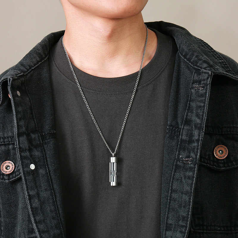 Stainless Steel Glass Hourglass Urn Pendant Necklace for Men