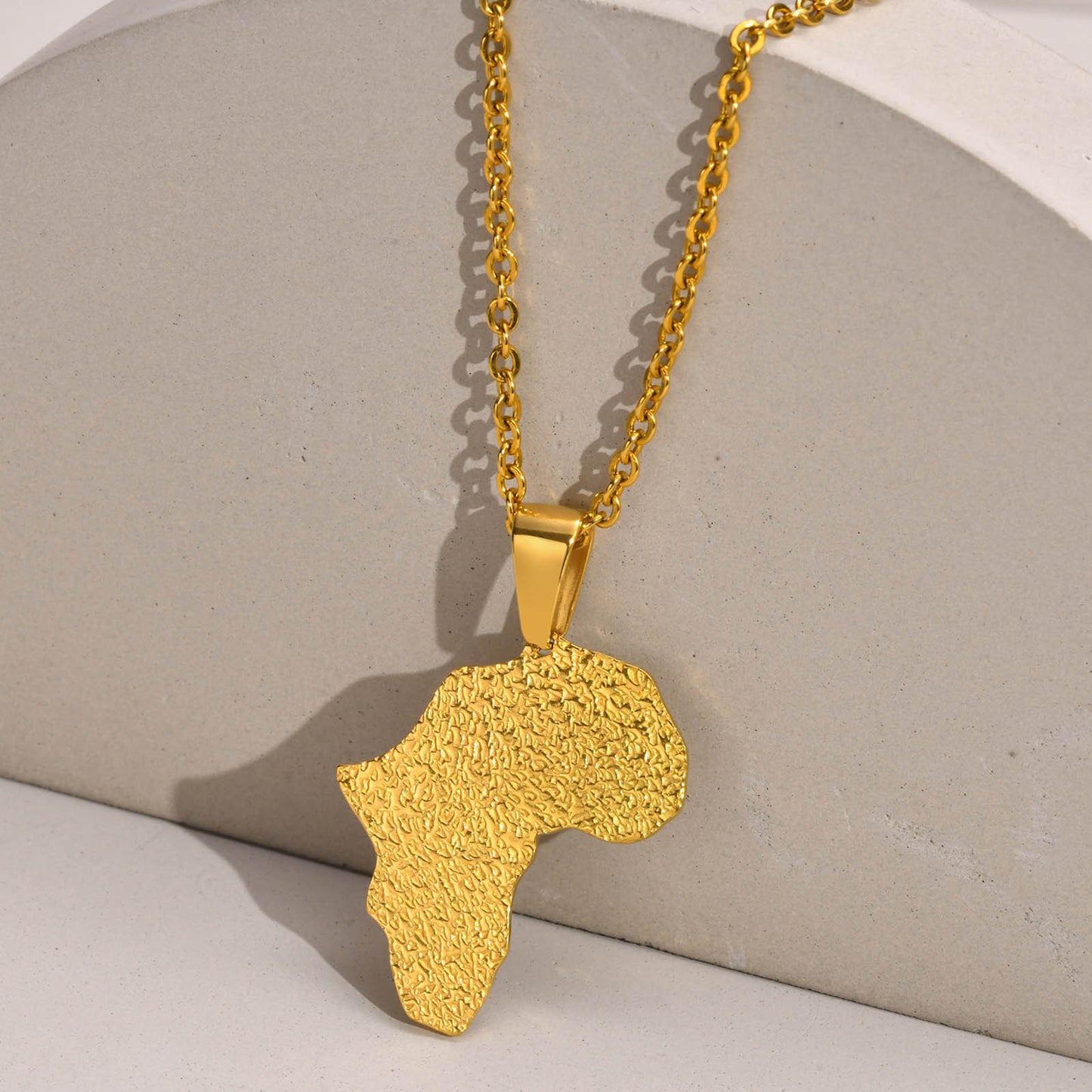 Stainless Steel Africa Map Pendant Gold Men's Necklace Geometry
