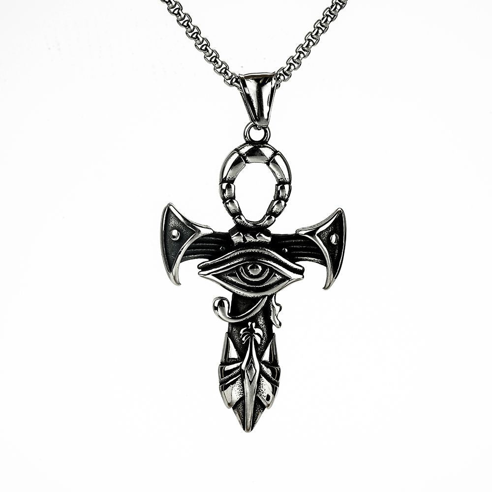 European And American Jewelry Wholesale Titanium Steel Pendant Men's Stainless Steel Necklace Retro Egypt Eye Of Horus For Men