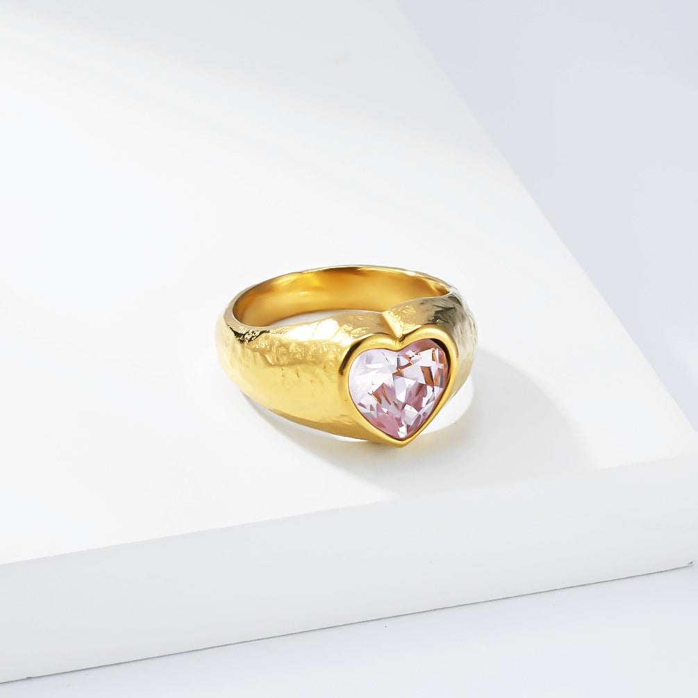 Heart Gemstone Ring Stainless Steel