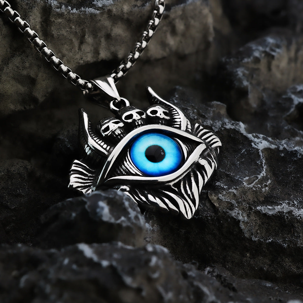 Vintage Stainless Steel Men's Pendant Demon's Eye Necklace