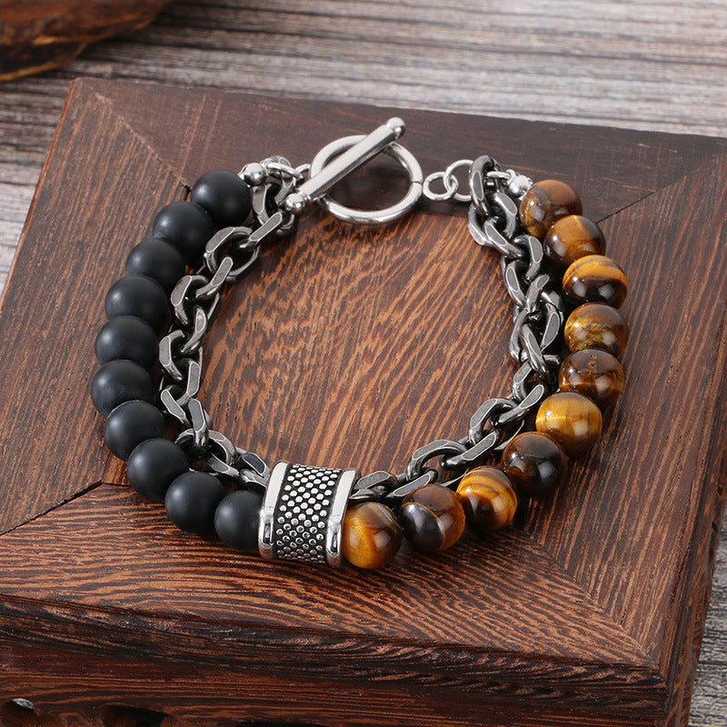 Planderful Titanium Tiger Eye Bracelet for Men Double Layer