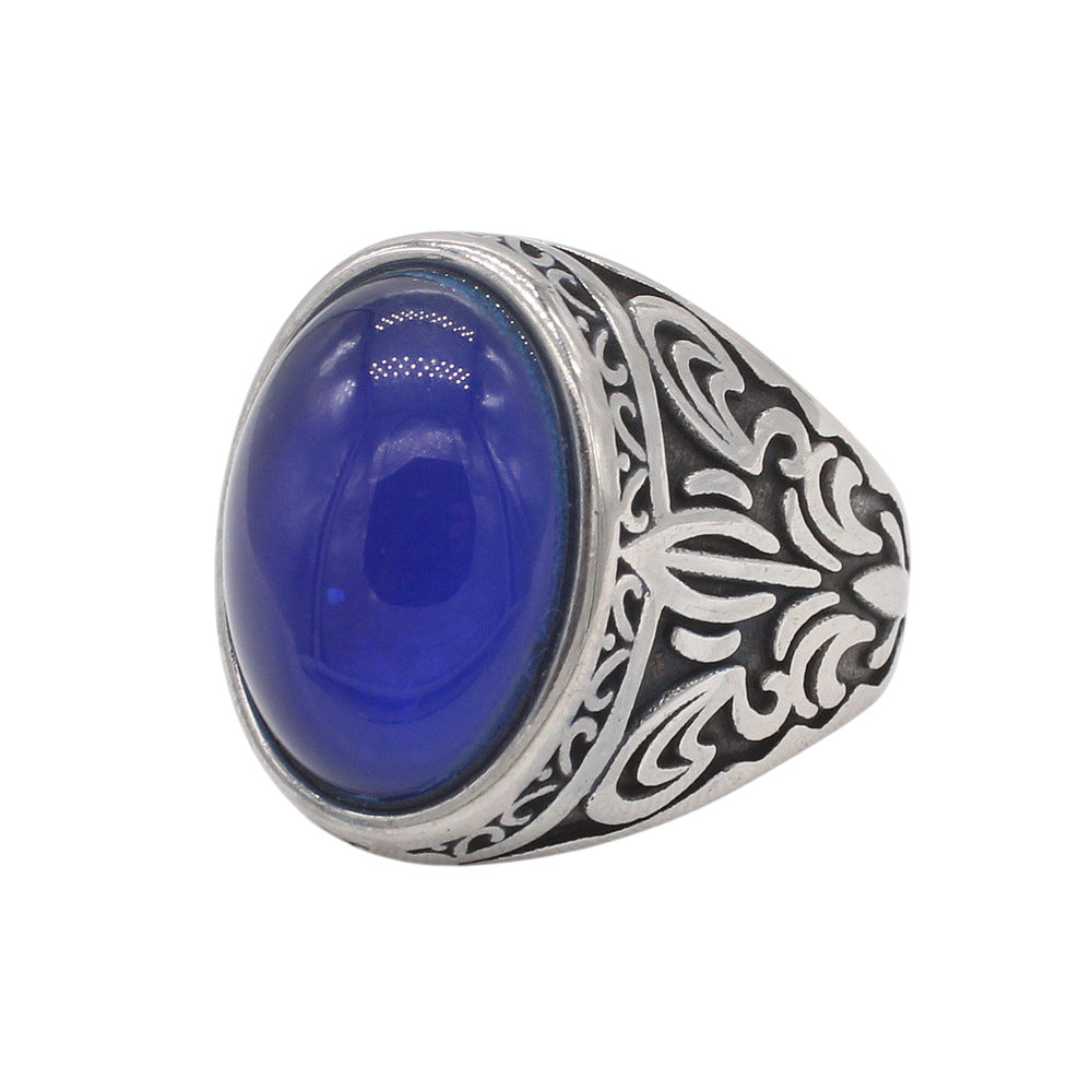 Planderful Jewelry Mens Steel Ring With Retro Stone European American Style Timeless Accessory