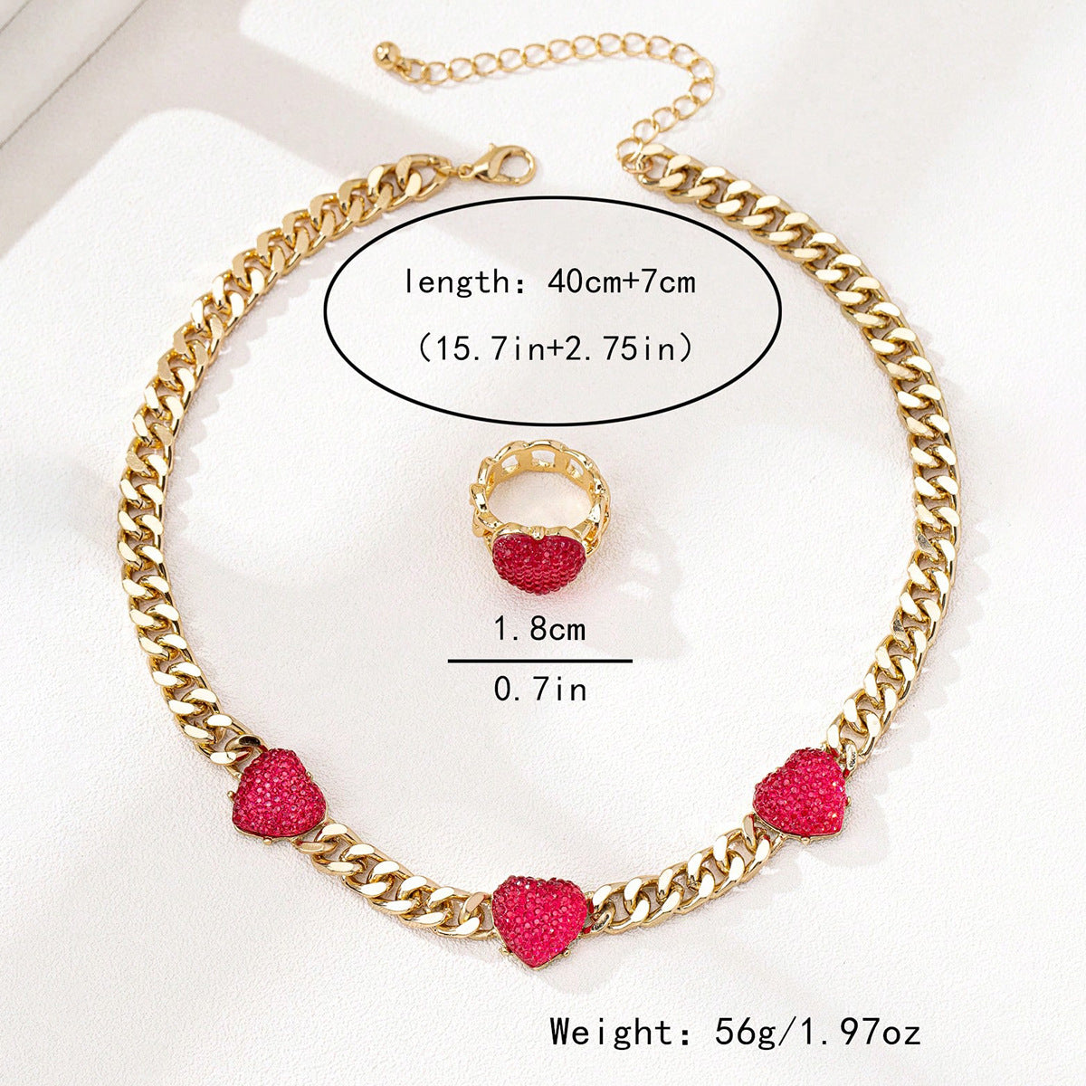 Planderful Chic Resin Heart Necklace And Ring Set For Women