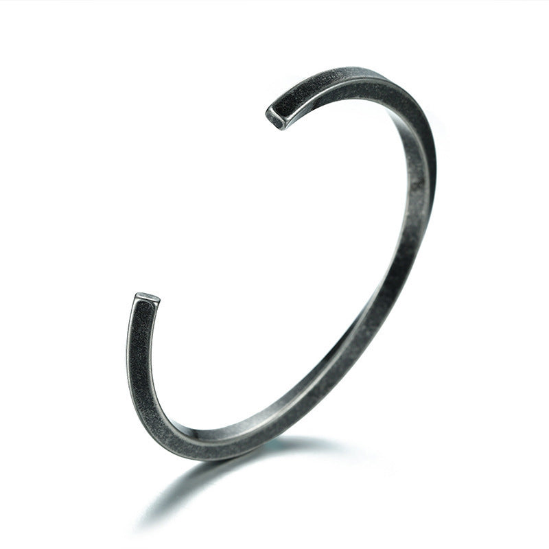 Square Line Retro Stainless Steel Spiral Twist Opening Women's Bracelet Men's Bracelet Couple Korean Version Bracelet