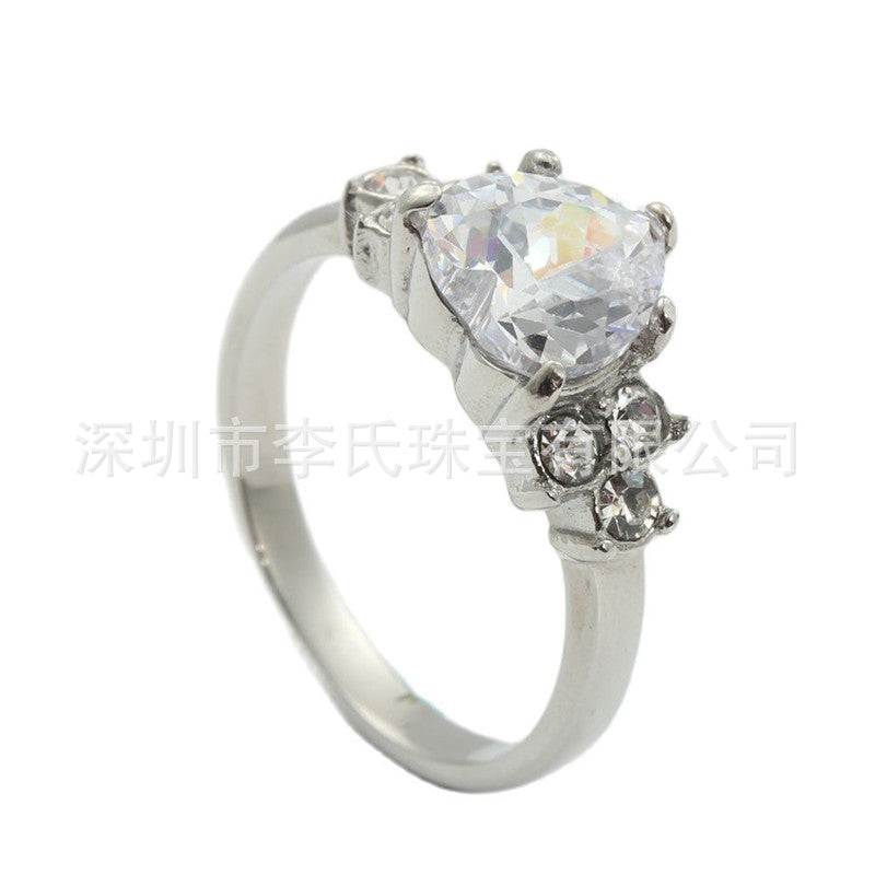 Titanium Steel Hollow White Stone Ring - Retro Trendy Accessory in Stainless Steel