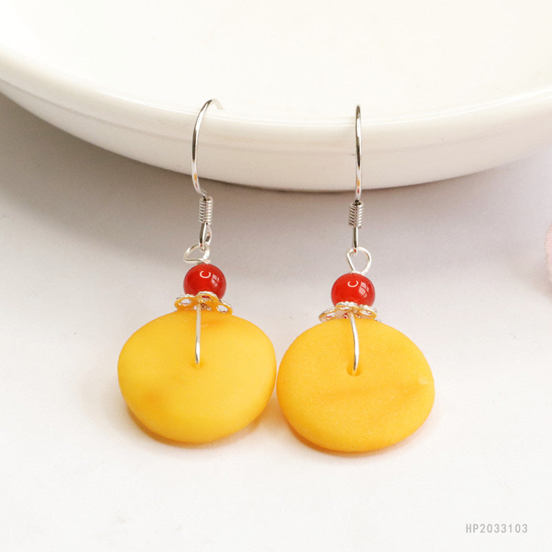Beeswax Amber Peace Buckle 925 Silver Hook Earrings