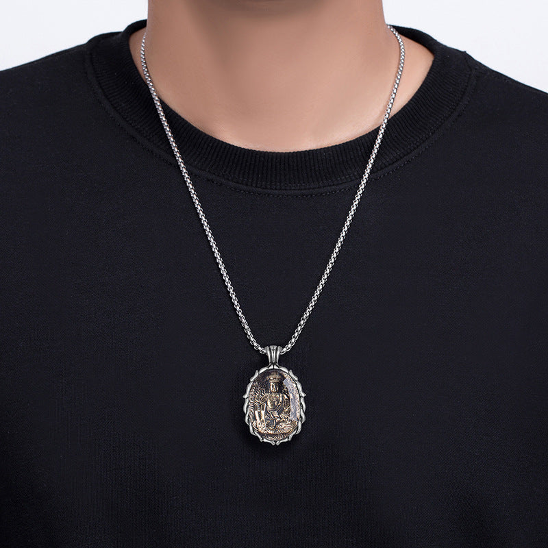 Titanium Steel Necklace – Vintage Buddha Talisman Necklace