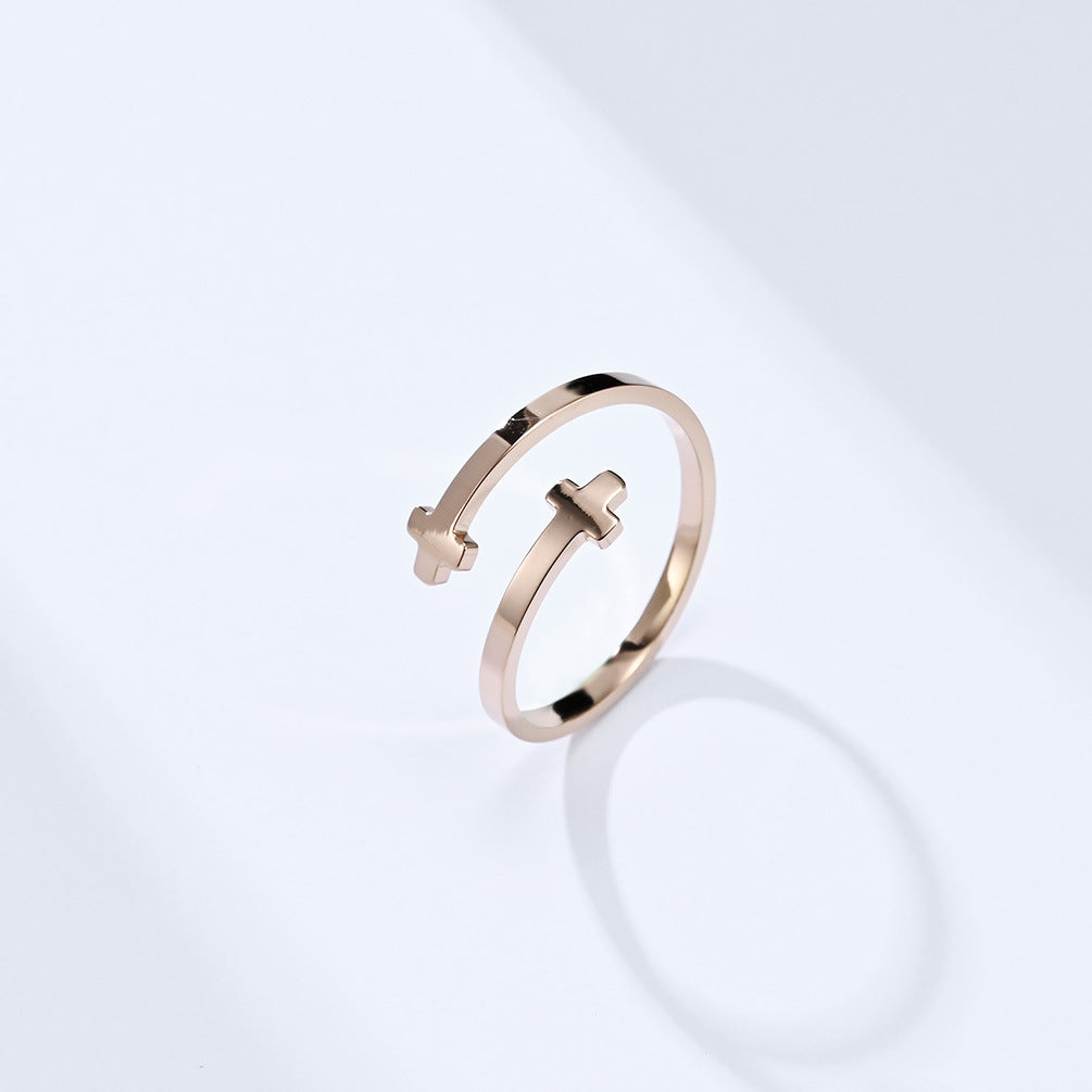 Opening Adjustable Stainless Steel Cross Ring – Women's Stainless Steel