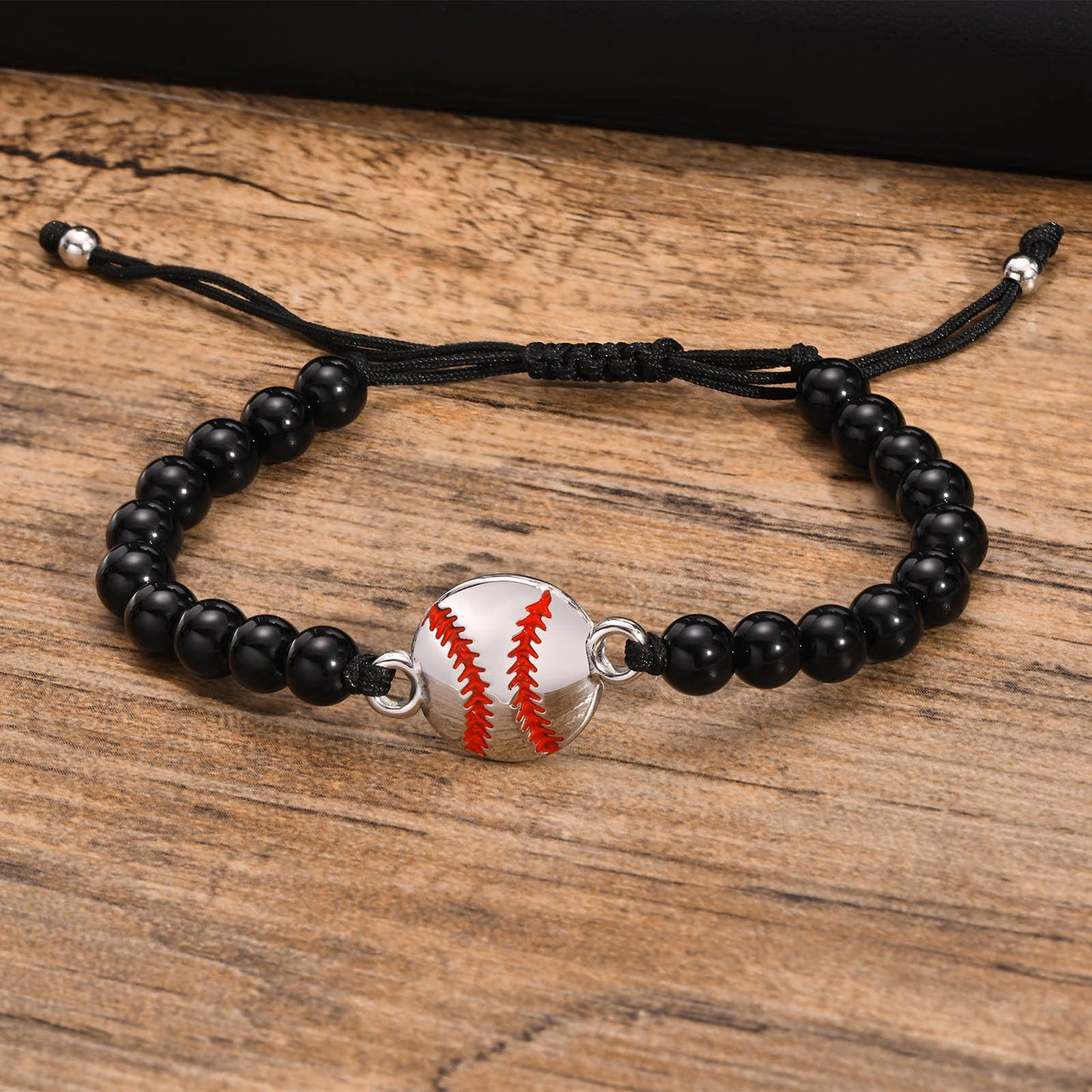 Stainless Steel Basketball Agate Beaded Woven Men's Bracelet